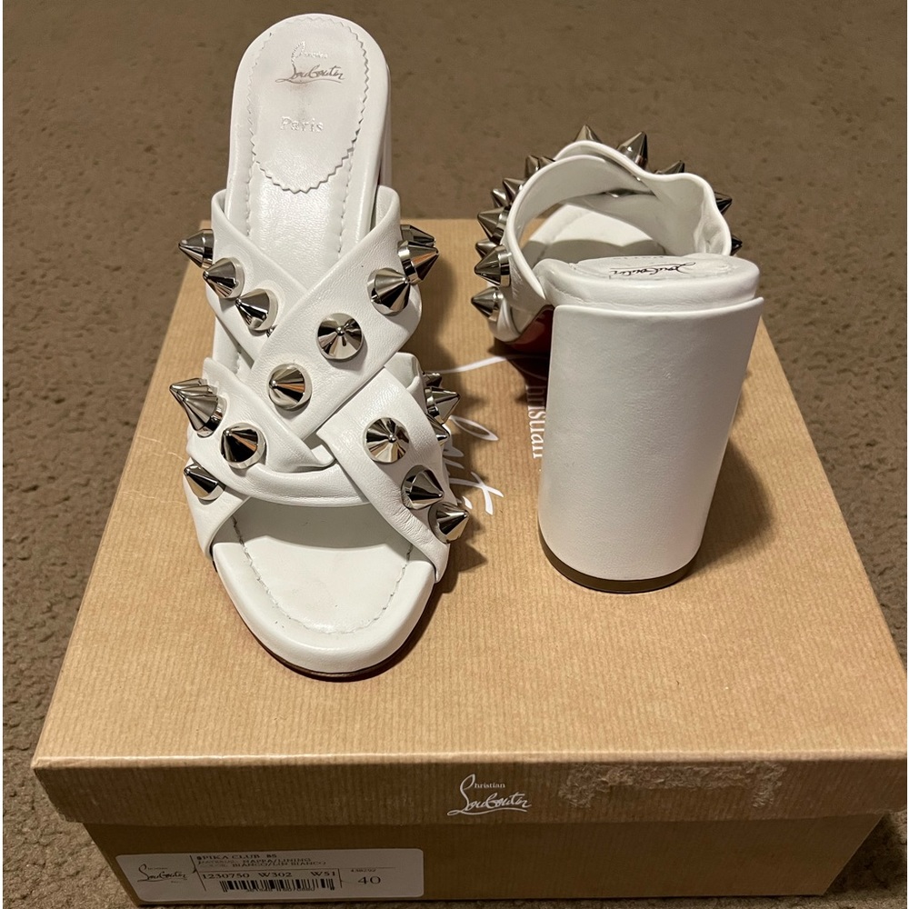 Authentic Christian Louboutin Spika Club Sandal - White 85MM, Size 40